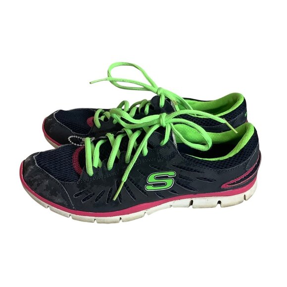Skechers Flex Athletic Shoes Sneakers Women Size 8 Style 22128 Black Neon Green - Picture 2 of 7